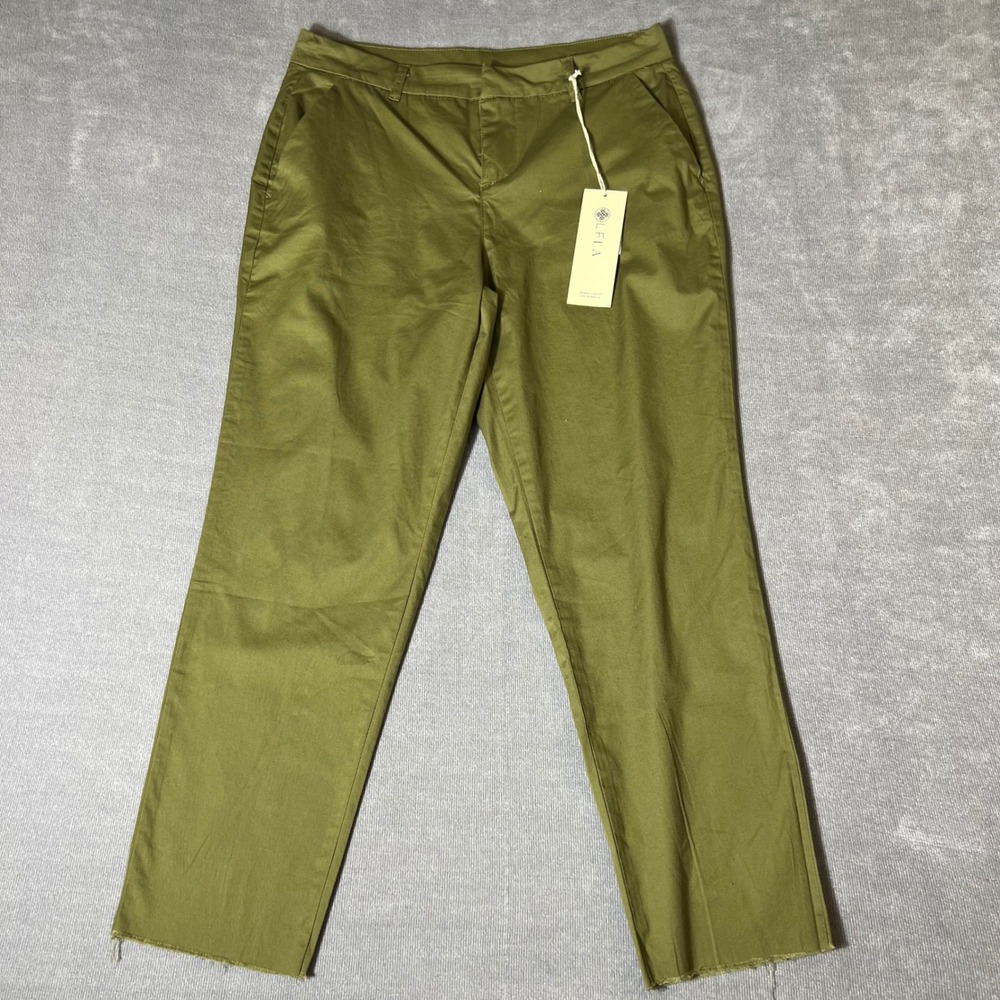 Laurie Felt Los Angeles Womens Olive Green Straight Leg Raw Hem Pants Size 6 NEW